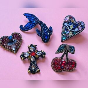 Beaded Gem Patch 5 Pc. Set – Heart, Whale Tail, Cross, Cherry & Eye